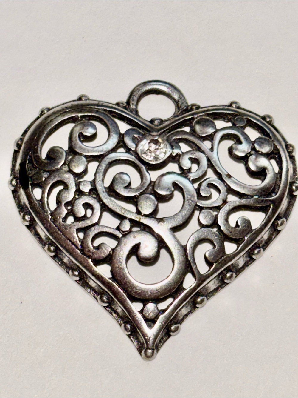 Vintage Filigree Heart Pendant with Clear Gemstone -lowest I can do - Picture 2 of 3